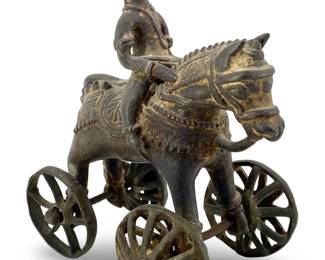 Antique Asian Iron Horse and Rider Wheeled Toy