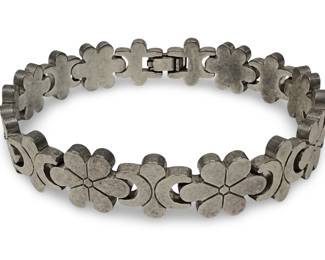 Taxco Sterling Silver Floral Link Bracelet