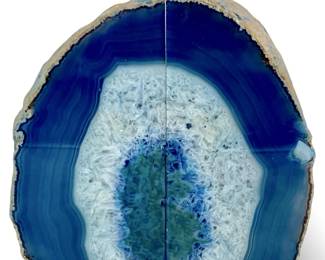 Polished Blue Agate Geode Bookends