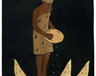 Vintage Marquetry Wood Inlay Folk Art Plaque