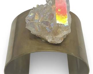 Iridescent Aura Quartz Cluster Brass Cuff Bracelet