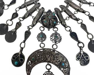 Middle Eastern Silver Coin Shape Charm Necklace