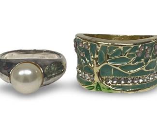 (2) Sterling Silver Pearl Inlay Rings