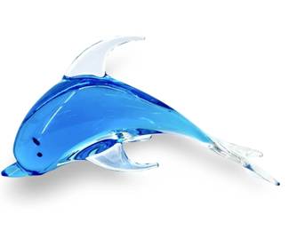 Blue Art Glass Dolphin Sculpture