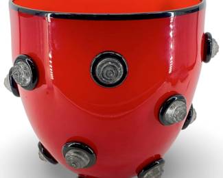 Signed Daniel Gaumer Red and Black Art Glass Bowl