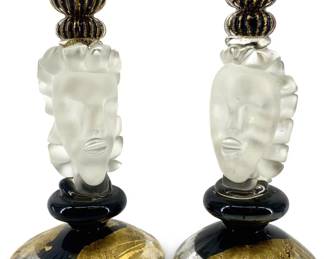 2pc Mid Century Murano Art Glass Candleholders