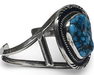 Signed Cortez H. Sterling Turquoise Cuff Bracelet