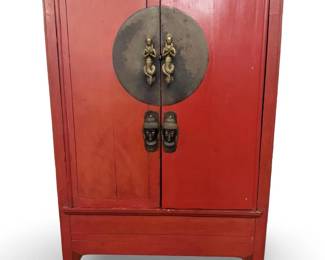 Antique Asian Red Cabinet with Figural Hardware