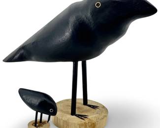 2pc Signed Edith Herbert John Carved Crows