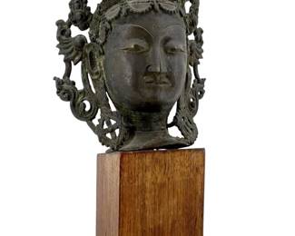 Antique Bronze Tibetan Buddha Head Sculpture