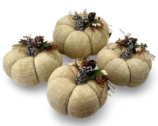 4pc MacKenzie-Childs Autumn Burlap Pumpkins