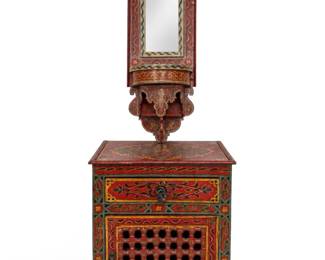 Indonesian Hand-Painted Altar Cabinet & Mirror