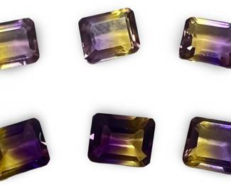 (6) Loose Bi-Color Emerald Cut Ametrine Gemstones