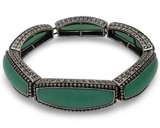 Art Deco Sterling Silver Green Onyx Panel Bracelet