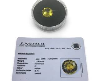 13.40 Ct. Round Cut Yellow Heated Sapphire
