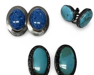 (3) Pair Native American Sterling Turquoise