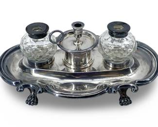Vintage English Silver Plated Inkwell