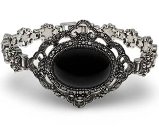 Stunning Sterling Silver Onyx Cabochon Link