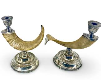 2pc 1970’s Silverplate Faux Ram Horn Candlesticks