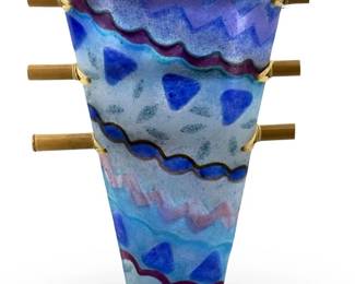 Vintage Blue Textured Art Glass Vase