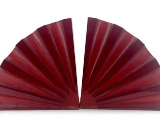 Red Art Glass Fan Design Bookends