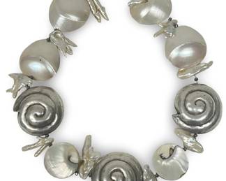 MOP Cabochon Silver Spiral Shell Necklace