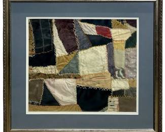 Framed Antique Stitched Quilt Textile Art