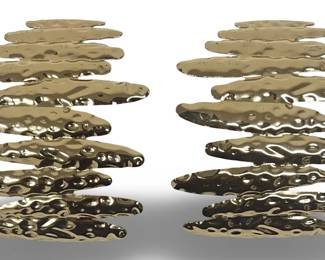 Pair Exaggerated Hammered Gold Tone Earrings