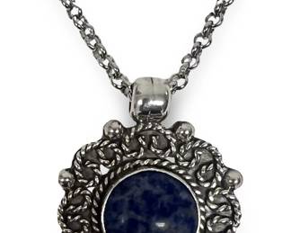 Mexico Sterling Silver Lapis Pendant Necklace