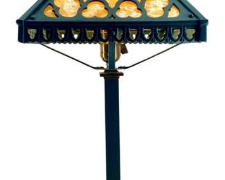 Stained Glass Mosaic Shaded Green Cast Iron Lamp