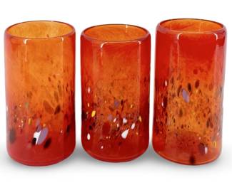 Signed JG 2008 Red Art Glass Cups