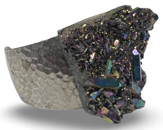 Striking Rainbow Aura Quartz Hammered Cuff