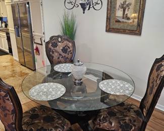 Wood base and glasstop dining table and 3 chairs