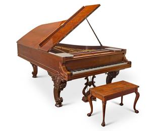 274 A Steinway & Sons rosewood model 'D' concert grand piano Circa 1867; New York, NY, serial number 17336 Case designed by C. F. Theodore Steinway (1825-1889) The case 'Style 1' with Victorian Rococo carved cabriole legs ending in octagonal spreading feet and casters, with 88 keys and electric conversion, with associated bench with hinged top and raised on cabriole legs with ball and claw feet, electrified Signed indistinctly in ink beneath serial number; sound board marked in the molding with patent dates Height 3 ft. 3 in., length 8 ft. 5 1/2 in., width 4 ft. 9 in.; height of bench 18 3/4 in., width 31 1/4 in., depth 15 3/4 in. Estimate: $3,000 - $5,000