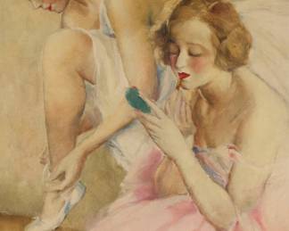 259 Pál Fried (1893-1976) Two dancers preparing for a performance Oil on canvas Signed lower right: Fried Pál 31 x 23 in. Estimate: $1,000 - $2,000