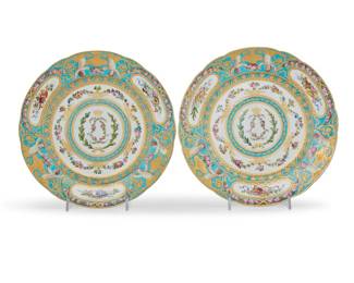 171 A pair of Sèvres porcelain cabinet plates 18th/19th century Blue painted interlaced Ls mark, one incised 12, one incised 3I Diameter of each 10 in. Estimate: $400 - $600