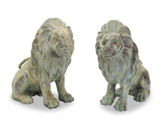 180 A pair of patinated bronze models of seated lions 20th century Each unmarked 2 pieces Height of each 40 in., width 18 1/2 in., depth 42 in. Estimate: $1,000 - $1,500