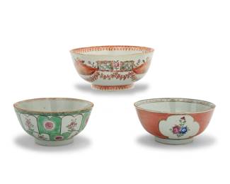 375 Three Chinese Export porcelain bowls 20th century Each unmarked 3 pieces Heights 2 5/8-2 3/4 in.; diameters 5 1/2-5 3/4 in. Estimate: $400 - $600