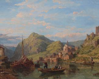 131 George Clarkson Stanfield (1828-1878) "Beilstein an der Mosel," 1862 Oil on canvas Signed and dated lower left: George C. Stanfield / 1862 20 3/8 x 30 3/8 in. Estimate: $2,000 - $3,000