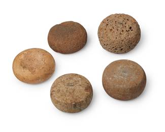196 Five Hawaiian game stones Hawaiian Islands 'Ulumaika 5 pieces Diameters 2 3/4-3 in. Estimate: $2,000 - $3,000