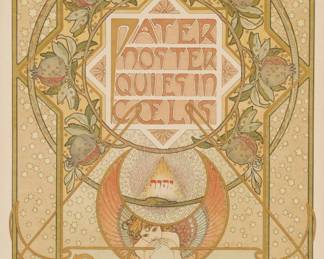 221 Alphonse Mucha (1860-1939) 1st prayer plate, from "Le Pater" folio, 1899 Lithograph in colors on Japan paper From the deluxe edition of only 10 examples on Japan paper (the total edition was 510) Appears unsigned; F. Champenois, Paris, France, prntr.; H. Piazza & Cie, Paris, France, pub. Sight: 15 1/8 x 11 1/8 in. Estimate: $500 - $700