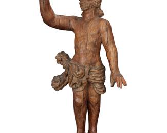 102 A German carved oak sculpture of Christ at the baptism Late 18th century His cloak boldly tied at his waist, his right hand raised Height 21 3/4 in., width 11 in., depth 6 1/2 in. Estimate: $500 - $700