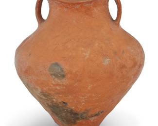 106 A Chinese Neolithic pottery double handled jar Circa 2000 BCE, likely Siwa Height 9 1/2 in., diameter 8 3/4 in. Estimate: $700 - $900