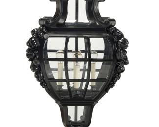 163 A Regence style painted metal hall lantern Late 20th/early 21st century With four lights and glass panels, electrified Height without chain 53 in., width 24 1/2 in., depth 24 1/2 in. Estimate: $700 - $900