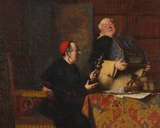295 Thure Nikolaus F. Cederström (1843-1924) Cardinal and monk examining artifacts Oil on canvas Signed and inscribed lower left: Th. Cederström / München 21 x 15 1/4 in. Estimate: $1,500 - $2,500