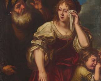 76 In the style of Annibale Carracci (1560-1609) Abraham banishing Hagar and Ishmael Oil on canvas Unsigned 53 3/4 x 41 in. Estimate: $3,000 - $5,000
