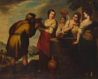 77 In the style of Bartolomé Esteban Murillo (1617-1682) Rebecca at the well Oil on canvas Unsigned 42 x 59 3/4 in. Estimate: $1,500 - $2,000