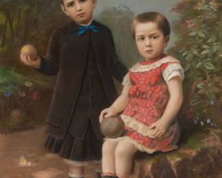 279 19th Century American School Double portrait of children, 1887 Pastel on paper mounted to canvas Signed and dated lower right: [possibly] Ella Wolf 1887 45 3/4 x 35 1/8 in. Estimate: $500 - $700