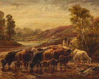 133 Robert Watson (1855-1921) Cattle in a landscape, 1882 Oil on canvas laid to canvas Signed and dated lower right: R. Watson 82 7 x 11 in. Estimate: $800 - $1,200