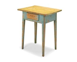 287 An American painted pine table Late 19th/early 20th century With single drawer, raised on tapered legs Height 27 in., width 22 1/4 in., depth 17 1/2 in. Estimate: $400 - $600